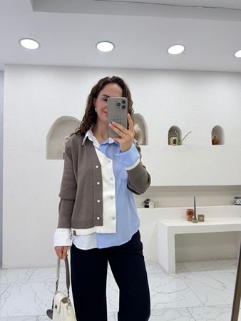 Vizon Triko Detay Çizgili Tasarım Gömlek