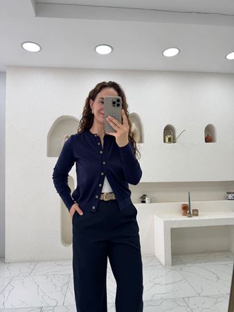 M.D. Lacivert Kemik Düğmeli Lyocell Kumaş Basic Hırka
