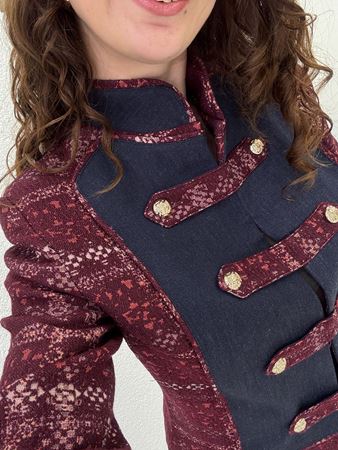 Bordo&Lacivert Gold Düğme Detaylı Etnik Desen Ceket