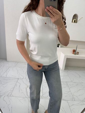 Ekru Bisiklet Yaka Kısa Kol Triko Bluz