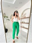Yeşil Beli Lastikli Keten Pantolon