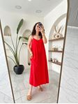 Orijinal Marka Kırmızı İp Askılı Modal Kumaş Elbise