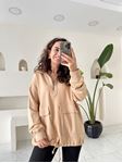 Camel Fermuarlı Kapak Cepli Sweatshirt