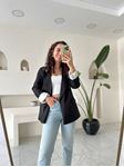 Siyah Astarlı Çizgili Premium Oversize Blazer Ceket