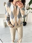 Bej-Krem Bakalava Desenli Vintage Silver Düğmeli Hırka