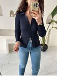Lacivert Polo Yaka Fitilli Triko Hırka