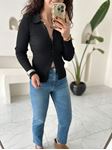 Siyah Polo Yaka Fitilli Triko Hırka