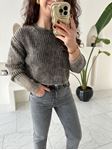 Bej Soluk Efektli Bisiklet Yaka Crop Kazak