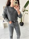 Gri Soluk Efektli Bisiklet Yaka Crop Kazak
