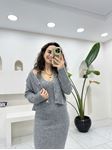 Gri Askılı Fitilli Elbise Hırka İkili Takım
