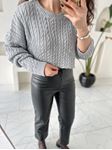 Gri Saç Örgü Parlak Triko Crop