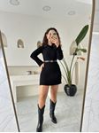 Siyah Fitilli Kumaş Triko Mini Elbise