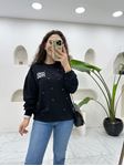 Orj Marka Siyah Taşlı Küçük Yazı Detaylı Sweatshirt