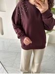 ZR Bordo Taşlı Sweatshirt