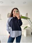 Lacivert Yan Gömlek Parçalı Modal Premium Kalite Sweatshirt