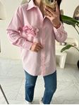 Pembe Çizgili Gül Broş Detay Gömlek
