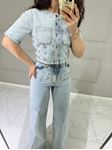 Mavi Tasarım Model Taş İşlemeli Yarım Kol Denim Ceket