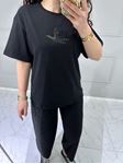BYMN Siyah Taş Detaylı Kuş Figürlü T-shirt