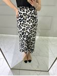 Bej Leopar Desenli Midi Saten Etek
