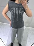 Antrasit Paris Taşlı Vatkalı T-shirt