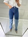 Mavi İki Renkli Straight Jean
