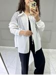 Ekru Siyah Çizgili Basic Gömlek