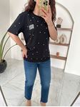 Siyah Taşlı Yazı Detaylı T-Shirt