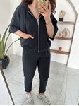 Lacivert Çizgili Yarım Kol Kapüşonlu Sweatshirt Pantolon Takım
