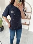Lacivert Taşlı Yazı Detaylı T-Shirt