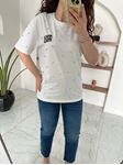 Beyaz Taşlı Yazı Detaylı T-Shirt