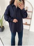 Lacivert Dokulu Çizgili Oversize Gömlek