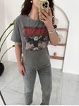 Antrasit Yıkamalı Kartal Baskılı T-Shirt