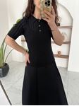 Siyah Polo Yaka Düğmeli Ajurlu Triko