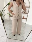 Bej Premium Yelek Palazzo Pantolon Takım
