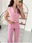 Pembe Beyaz Çizgili Crop Yelek