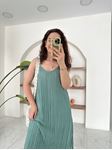 Haki İnce Pliseli İp Askılı Elbise
