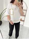 Beyaz Gold Detaylı Torba Cepli T-Shirt