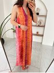 Pembe Halter Yaka Renkli Desenli Elbise