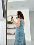 Mavi Önü Ve Arkası V Yaka Midi Denim Elbise