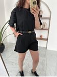 Siyah Çizgili T-Shirt Şort Takım