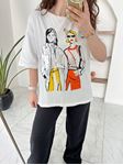 Ekru Geniş Yaka Silver Kadın Baskılı T-Shirt