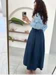 Mavi Kalın Pileli Kiloş Midi Denim Etek