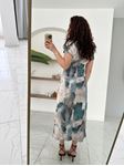 Yeşil Batik Desen Drapeli Elbise