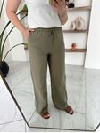 Haki Beli Bağlamalı Lastikli Keten Pantolon
