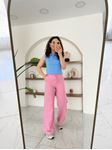 Pembe Beli Bağlamalı Lastikli Keten Pantolon