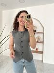 Antrasit Yuvarlak Yaka Belden Oturan Yelek