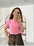Orijinal Marka Pembe Bisiklet Yaka Basic T-Shirt