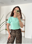 Orijinal Marka Su Yeşili Bisiklet Yaka Basic T-Shirt
