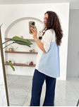 Beyaz Neon Yazı ve Gömlek Detaylı T-Shirt