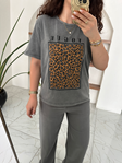 Antrasit Leopar Vogue Basıc T-Shirt